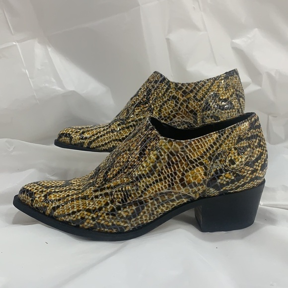 WOMEN’S Dingo Yellow Black Snakeskin Leather Healed Bootie Size 7.5M - Picture 6 of 12
